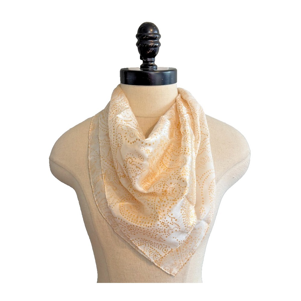 Adrienne Vittadini VTG 20" Paisley Scarf 100% Silk Hand Rolled White Gold Yellow